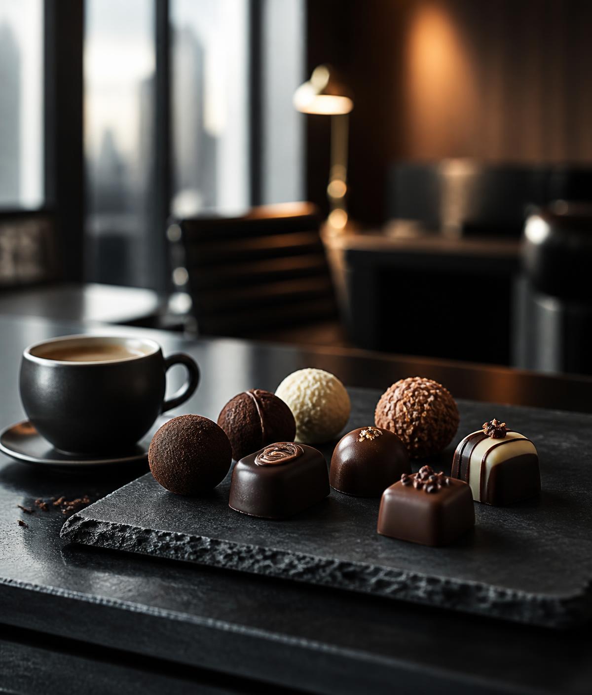 Chocolates Kopenhagen servidos em ambiente corporativo sofisticado
